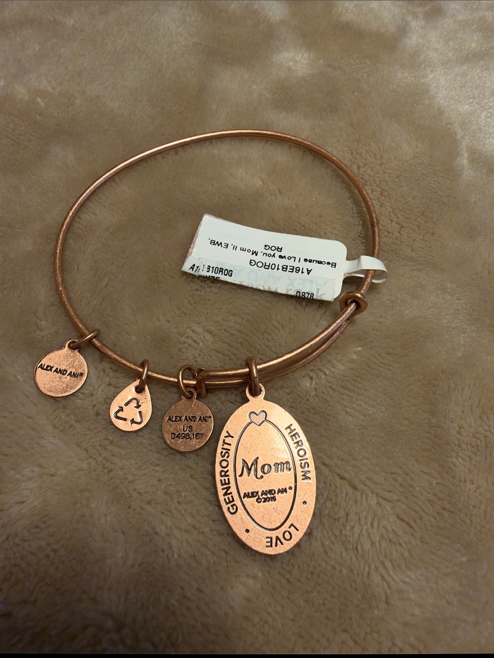 Alex and Ani Copper-Tone 'Mom' Charm Bangle Bracelet